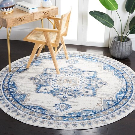 Safavieh 6 ft. 7 in. x 6 ft. 7 in. Shivan Round Power Loomed Rug; Ivory & Blue SHV138M-7R